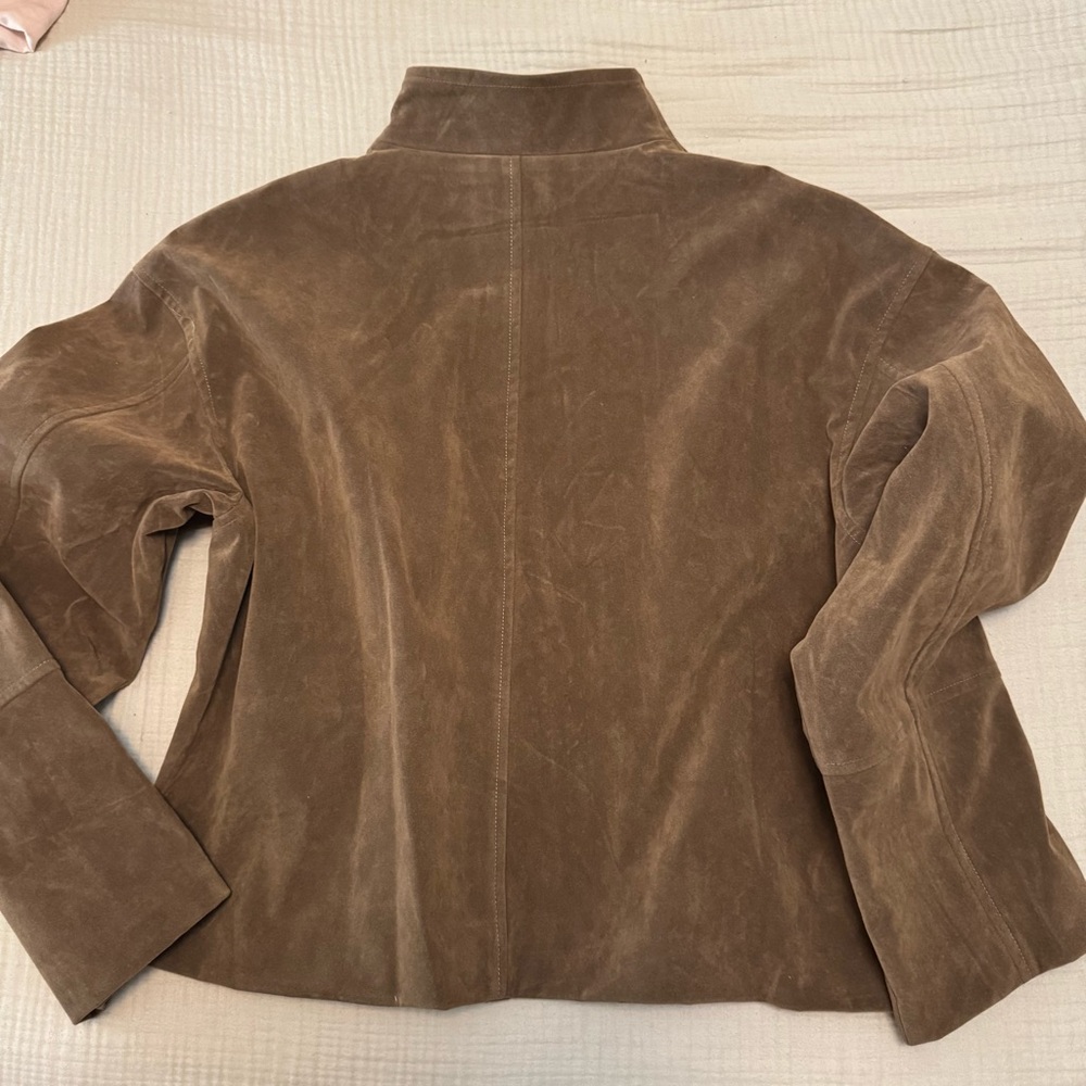 12th Tribe Sienna Brown Vegan Suede Jacket Cropped Zip Front - Picture 3 of 5